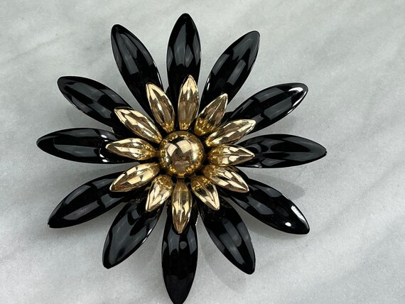 Black Enamel Flower Brooch - Vintage Sarah Covent… - image 7