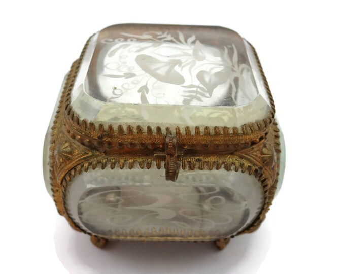 Antique Glass Jewelry Box Beveled Etched Glass Ormolu Etsy
