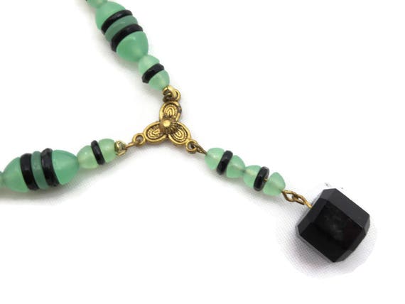 Vintage Art Deco Necklace - Czech Uranium Glass B… - image 7