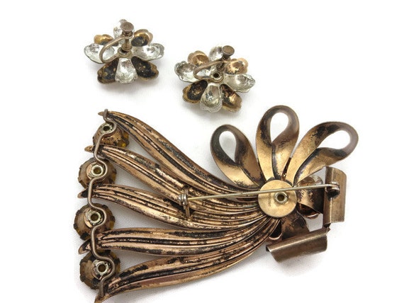 Sterling Brooch and Earring Set - Topaz Rhineston… - image 4