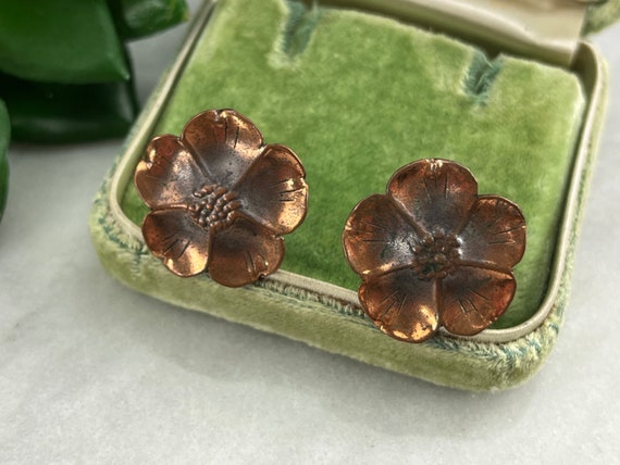Copper Flower Earrings - Dogwood, Hand Wrought, S… - image 3