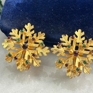 Goudkleurige sneeuwvlokstrassoorbellen - vintage oorbellen met clip-on kostuumsieraden voor dames