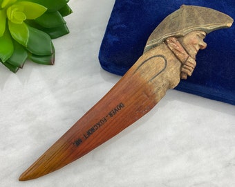 Carved Wood Letter Opener - Woman with Umbrella, German, Vintage Desk Accessory, Maine Souvenir