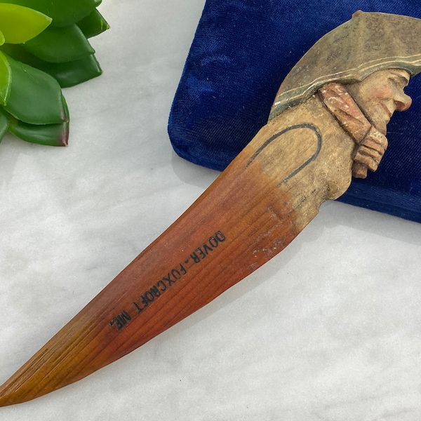 Carved Wood Letter Opener - Woman with Umbrella, German, Vintage Desk Accessory, Maine Souvenir