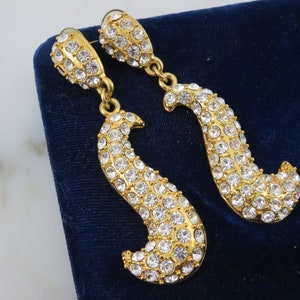 Vintage Rhinestone Earrings for Women - Clear Rhinestones in Gold Tone, Huge Dangles