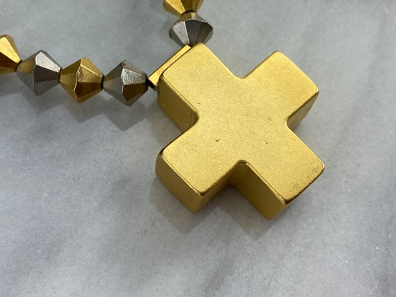 Matte Gold Cross Necklace with Matching Bracelet … - image 5