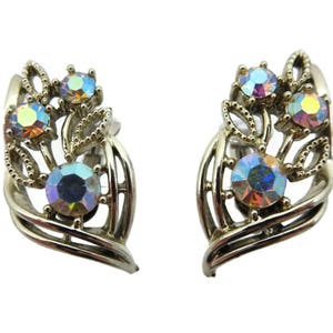 Vintage Rhinestone Clip Earrings - AB Rhinestone Costume Jewelry Clips Vintage Earrings for Women
