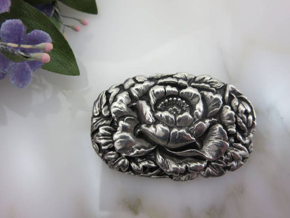 Silver Flower Brooch - Sterling Silver Over Pewte… - image 1