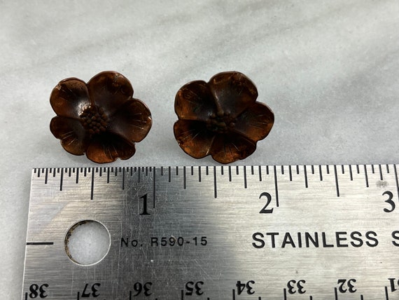 Copper Flower Earrings - Dogwood, Hand Wrought, S… - image 2