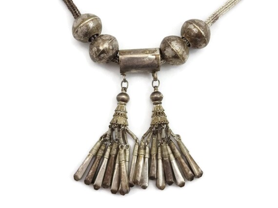 Vintage Tassel Necklace - Tribal Silver Boho Foxt… - image 10