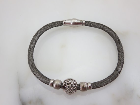 Vintage Sterling Silver Bracelet - Woven Silver Wire, Magnetic