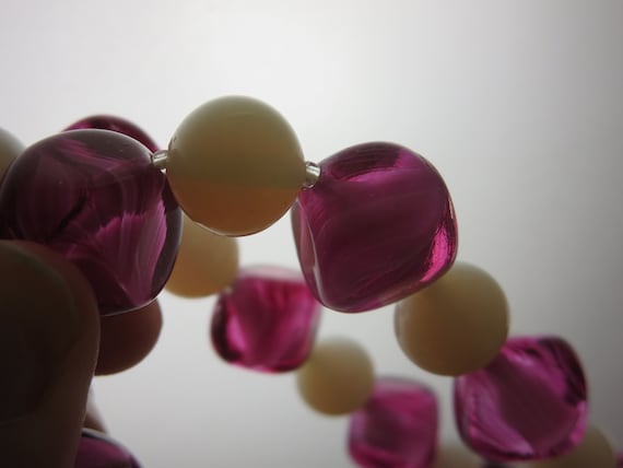 Pink Art Glass Bead Necklace - Swirled Glass and … - image 3