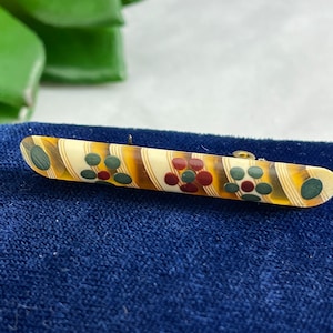 Lucite Striped Brooch - Candy Striped with Painted Flowers
