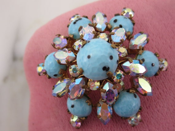 Vintage Costume Jewelry Vintage Rhinestone Brooch Pastel Blue Art