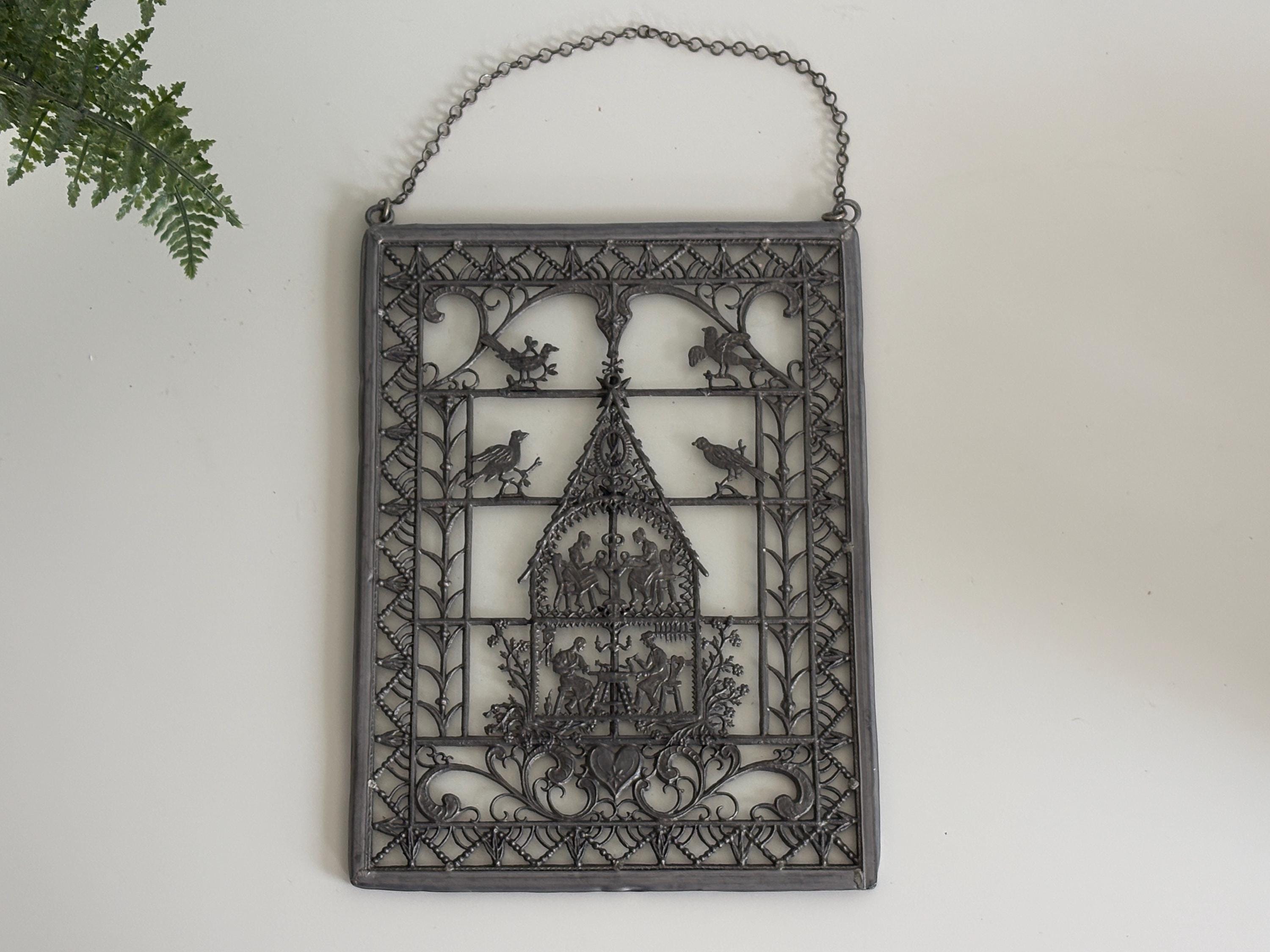 Vintage Babette Schweizer German Pewter Glass Wall Hanging Sun