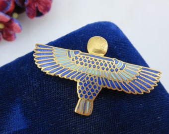 Vintage Enamel MMA Egyptian Brooch - MMA Jewelry, Gold Tone Horus Sun God, Metropolitan Museum of Art Lapel Pin