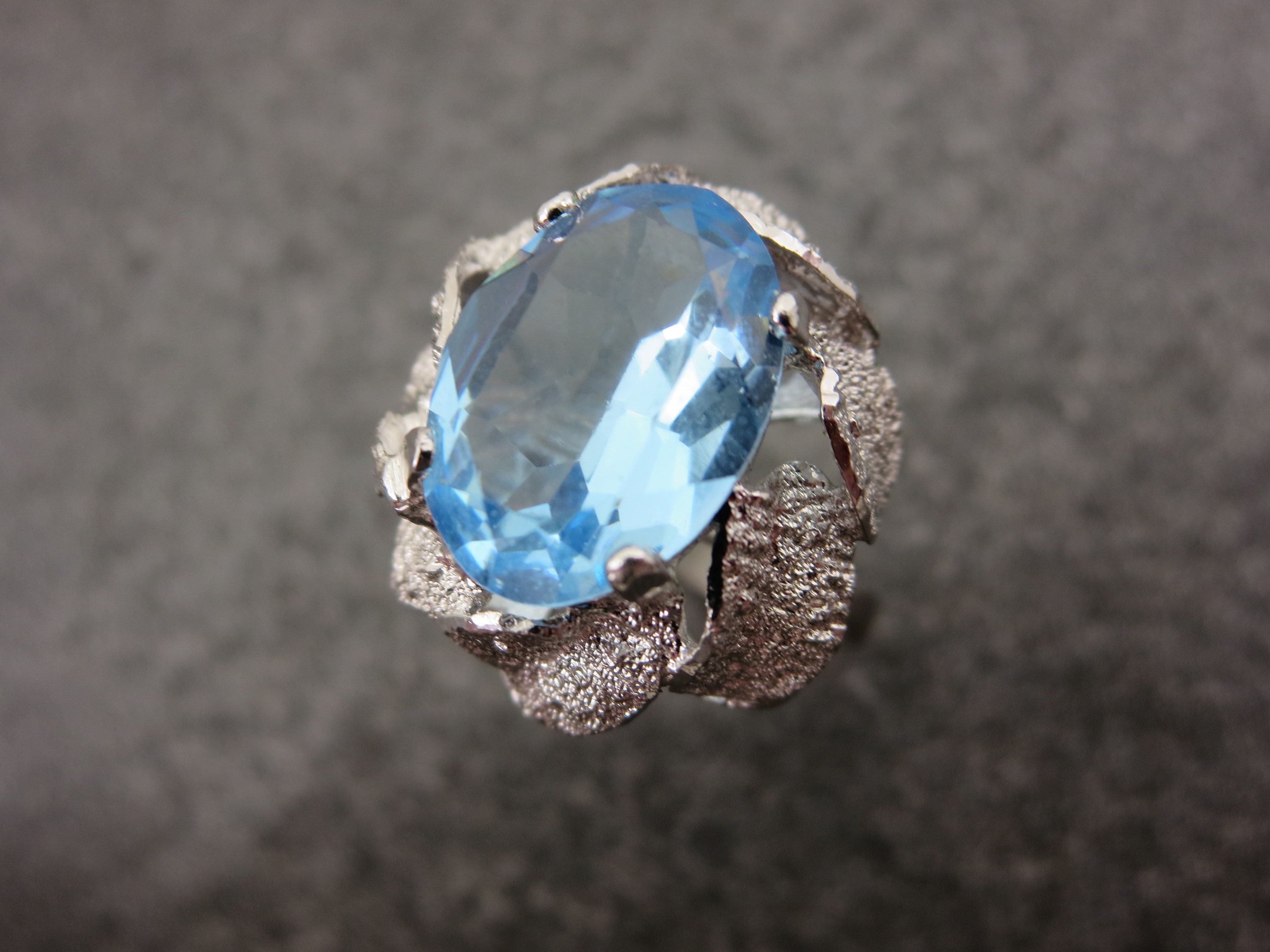 Aqua Blue Stone Statement Ring Sterling Silver Vintage Rings for
