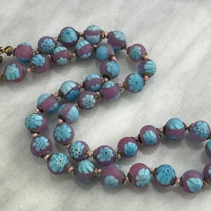 Millefiori Necklace Frosted Venetian Art Glass Beads, Pink and Blue Beaded Necklaces for Women, Estate Jewelry image 6