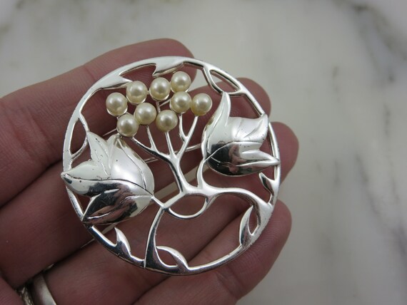 Faux Pearl and Sterling Silver Brooch - image 3