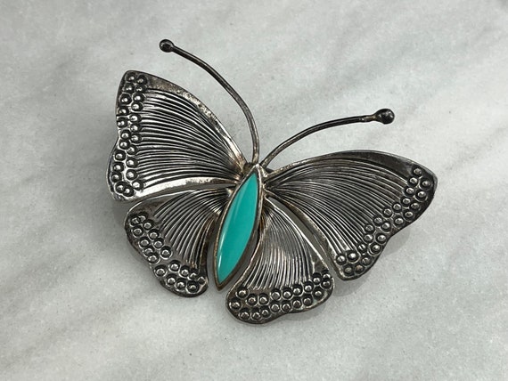 Sterling Silver and Faux Turquoise Butterfly Neck… - image 6