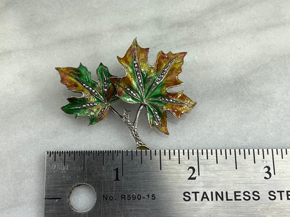Enamel on Sterling Silver Maple Leaf Brooch - Mar… - image 4