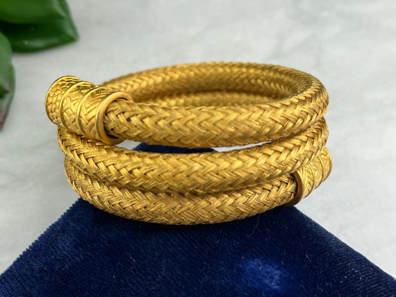 Matte Gold Tone Coiled Bracelet - Vintage Wrap Br… - image 3