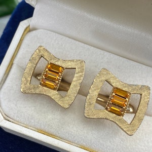 Vintage Mid Century Modern Rhinestone Cufflinks - Tono dorado, Accesorios vintage para hombre, Gemelos de la década de 1960