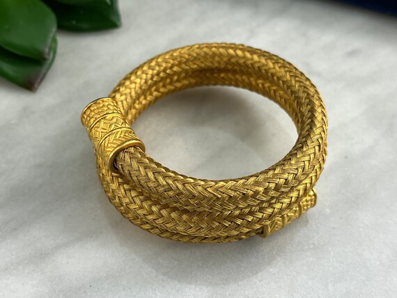 Matte Gold Tone Coiled Bracelet - Vintage Wrap Br… - image 7