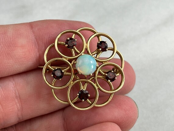 Opal and Garnet Brooch - 10k Gold Estate Fine Jew… - image 4