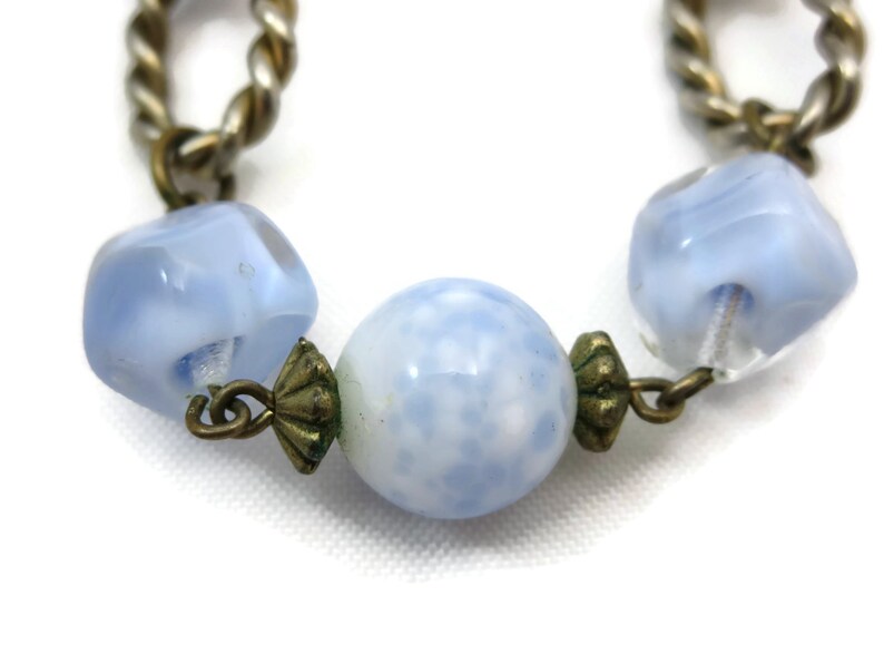 Blue and White Vintage Beaded Glass Necklace Long Necklace Costume Jewelry