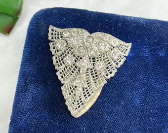 Vintage Art Deco Dress Clip - Clear Rhinestone Costume Jewelry