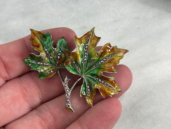 Enamel on Sterling Silver Maple Leaf Brooch - Mar… - image 2