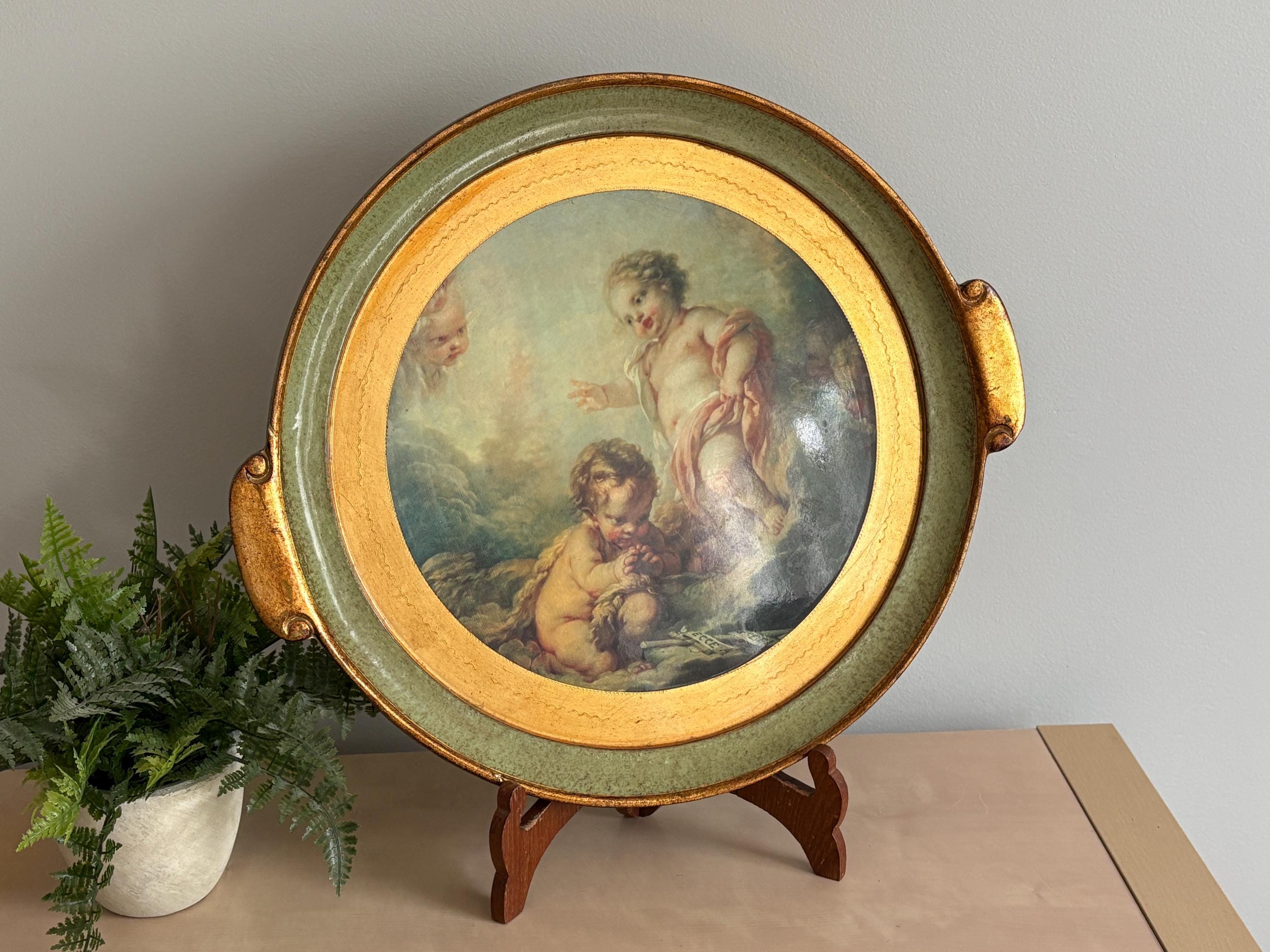Large Round Gold Gilt Florentine Tray - Cherub Scene, Made in Italy - Etsy
