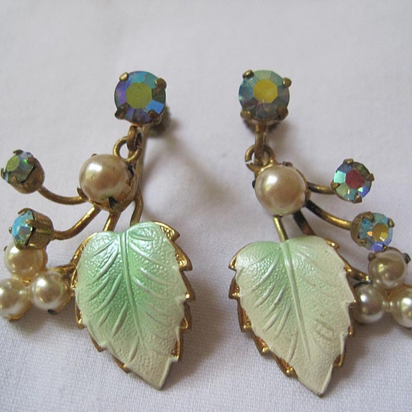 Vintage Earrings - Austrian Crystal & Enamel - Vintage Jewelry