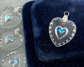 Glass Heart Pendant - Reverse Intaglio, Pale Iridescent Finish ONE PIECE