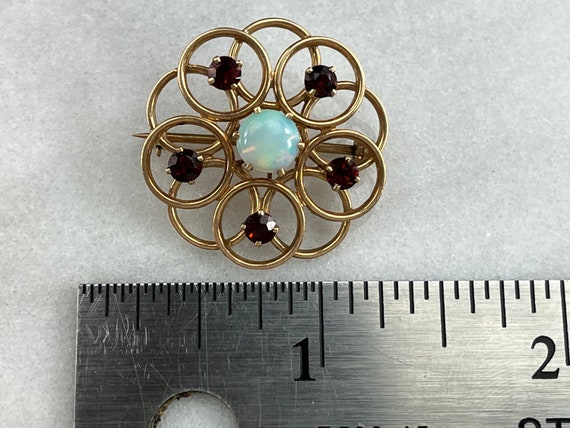 Opal and Garnet Brooch - 10k Gold Estate Fine Jew… - image 3