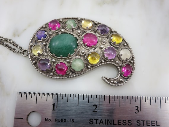 Indian Paisley Gemstone Pendant - Silver, Rubies,… - image 2