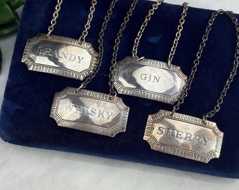 Vintage Sterling Silver Liquor Label - Decanter Tag - Birmingham 1977, Brandy Gin Sherry Whisky, One Piece YOUR CHOICE