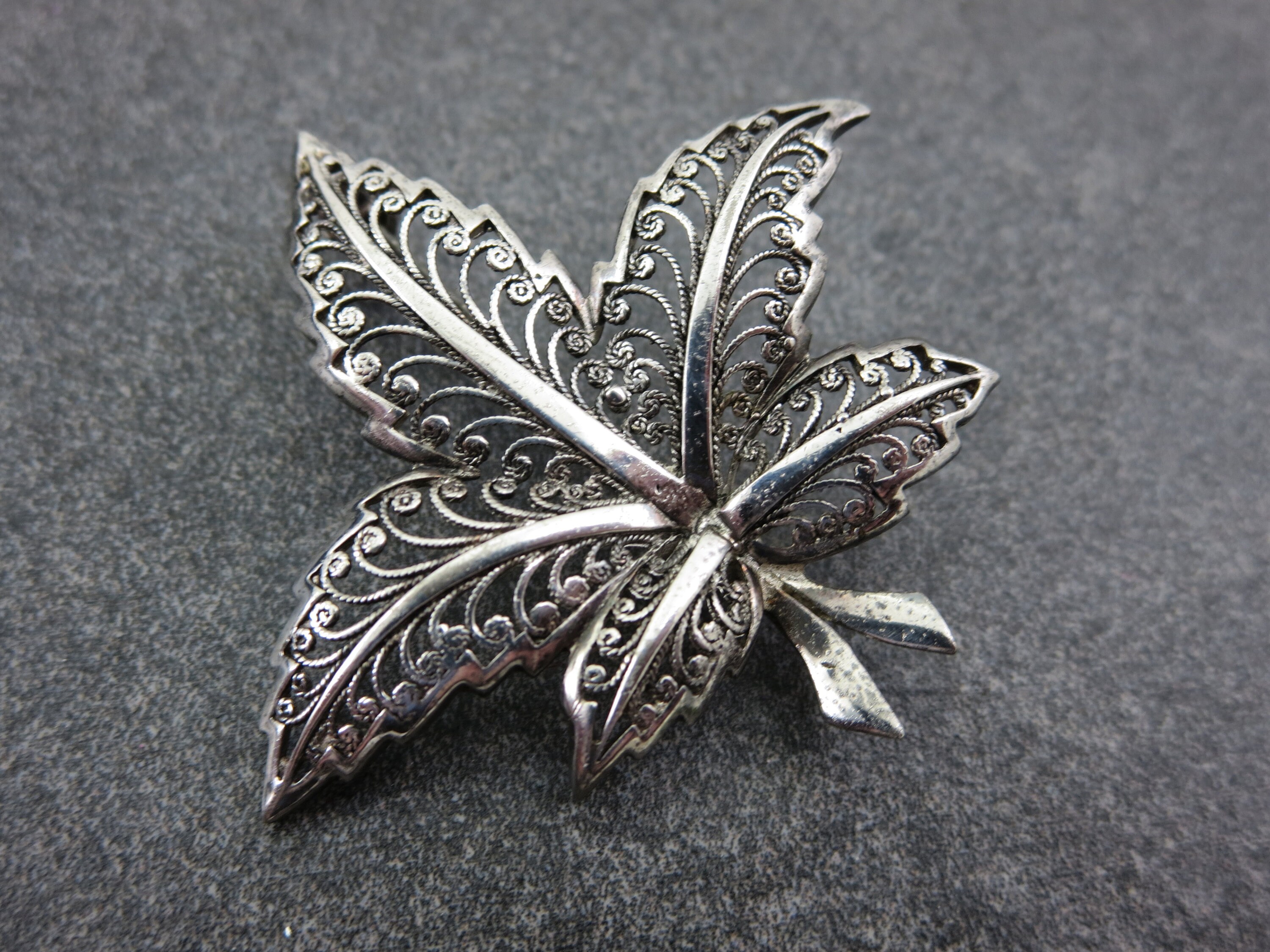 Vintage Sterling Silver Leaf Brooch Filigree Mid Century Etsy