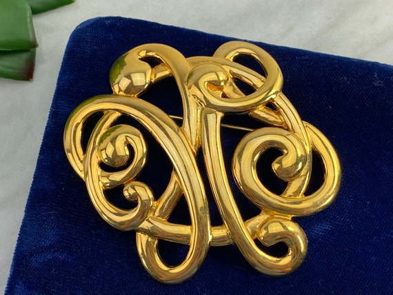 Gold Knot Brooch - Vintage 1980s Costume Jewelry - image 6