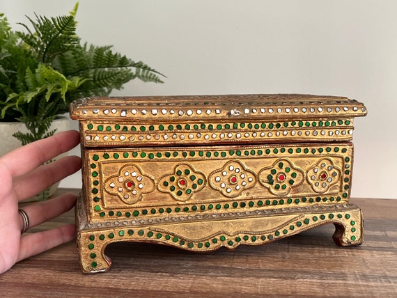 Vintage Burmese Wooden Trinket Box - Jewelry Box,… - image 10