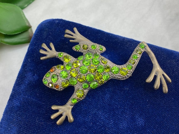 Vintage Rhinestone Frog Brooch or Pendant - Figur… - image 8