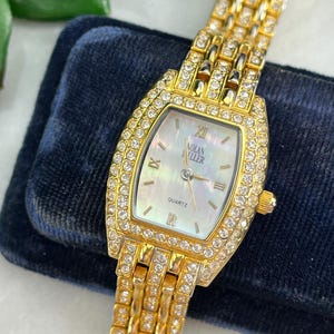 Nolan Miller Women's Rhinestone Watch Gold Tone Ladies Quartz
