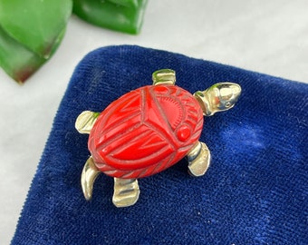 Broche scarabée tortue vintage - Bijoux fantaisie, Broche en plastique rouge