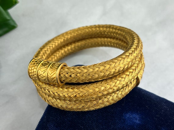 Matte Gold Tone Coiled Bracelet - Vintage Wrap Br… - image 8