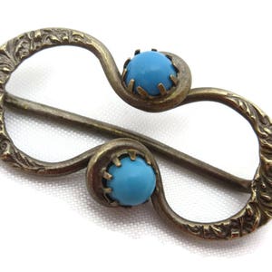 Antique Sash Buckle - Turquoise Blue Glass Bridal Wedding Dress Accessory Ary Nouveau