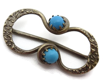 Antique Sash Buckle - Turquoise Blue Glass Bridal Wedding Dress Accessory Ary Nouveau