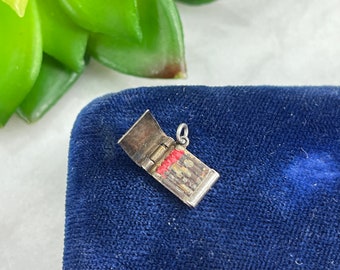 Silver Matchbook Charm - Hot Tip, Opens, Vintage Sterling Silver Bracelet Charms