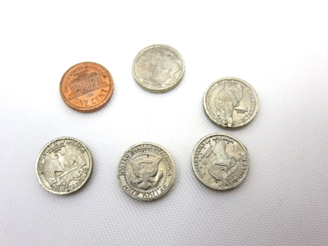 Miniature Coin Set Mini Dollhouse Coins US Penny Quarter Etsy
