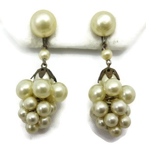 Champagne Pearl Earrings Clusters, Screwback, Bridal, Wedding, Faux Pearl Costume Jewelry Vintage Earrings for Women image 1